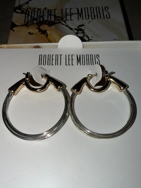 NIB Robert Lee Morris Two-Tone Hoop Earrings - Picture 2 of 10
